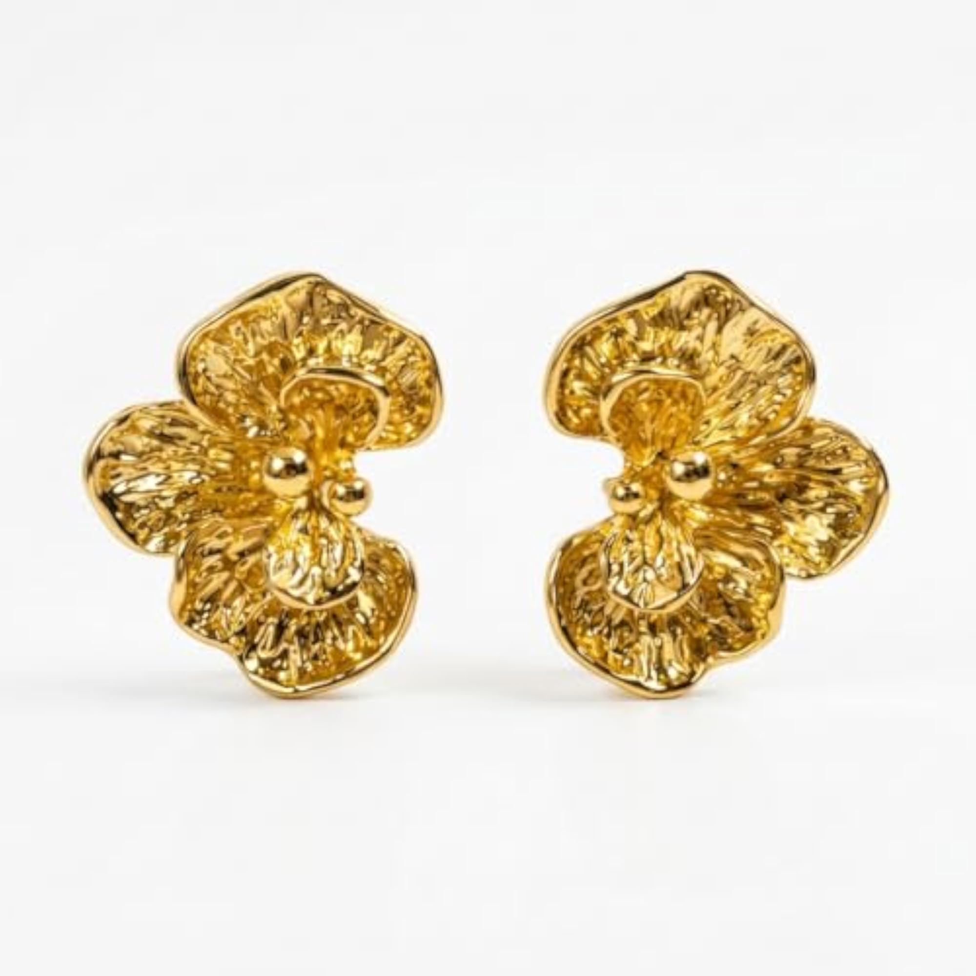Women's Premium Floral Stud Earrings, 18K Gold Plated Brass